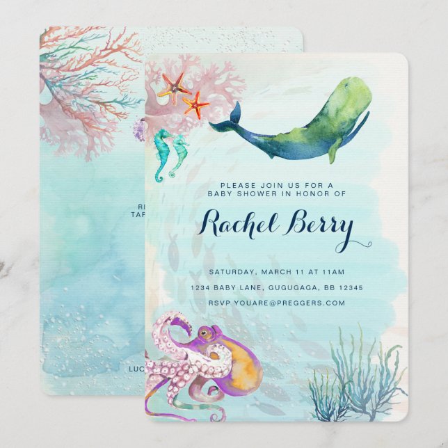 Whale Nautical Baby Shower Invite (Front/Back)