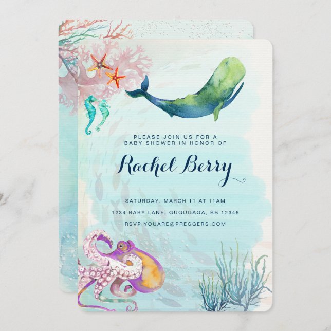 Whale Nautical Baby Shower Invite (Front/Back)