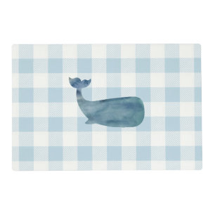Whale Nautical Blue Gingham Check Preppy Coastal Placemat