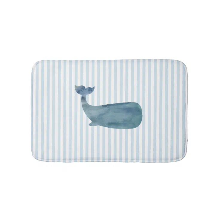 Whale Nautical Blue Stripe Bath Mat Zazzle