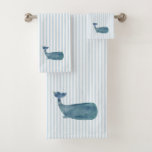 Whale Nautical Blue Stripe Painting Bath Towel Set at Zazzle