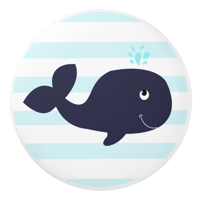 Whale Nautical Blue Whales Boys Nursery Ceramic Knob (Front)