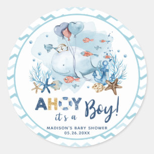 Whale Nautical Boy Baby Shower Thank You Favor Classic Round Sticker