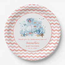 Whale Nautical Coral Pink Girl Baby Shower Paper Plates