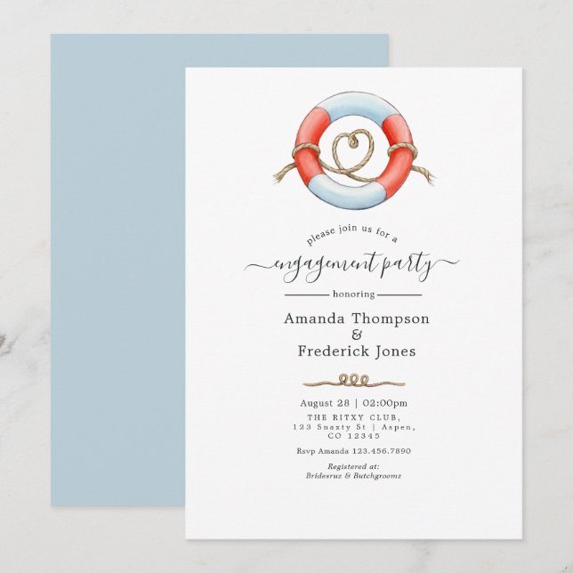 Whale Nautical Engagement Party Invitation (Front/Back)