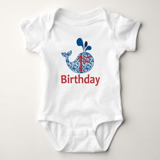 Whale Nautical First Birthday Boy Bodysuit (Front)