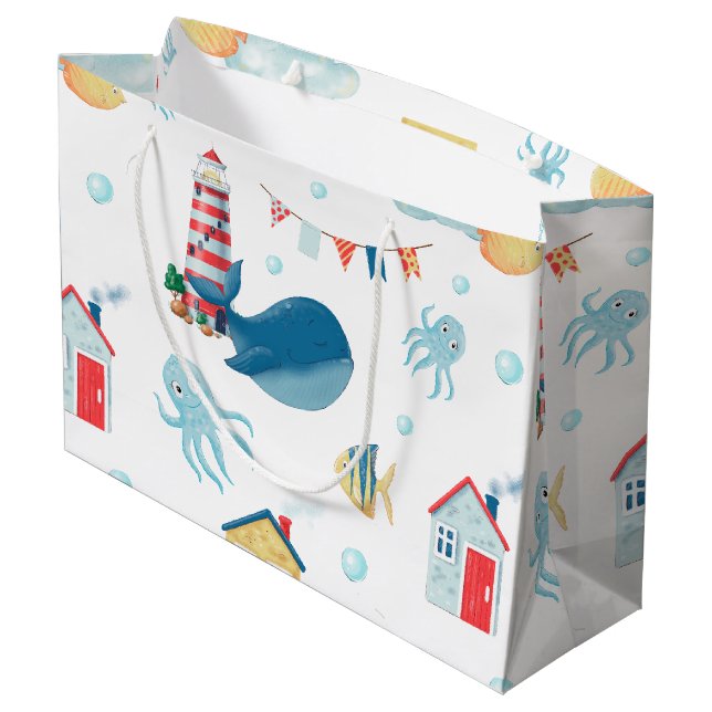 Whale Nautical Large Gift Bag (Back Angled)