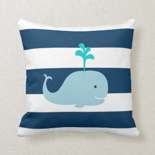 Whale Nautical pillow in Navy Blue and White