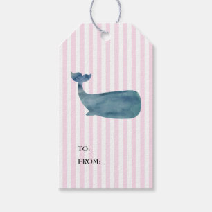 Whale Nautical Pink Preppy Stripe Gift Tags