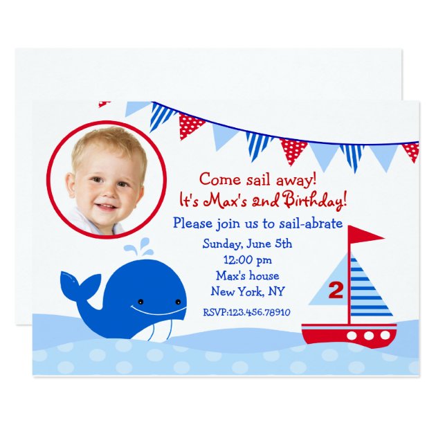 Whale Nautical Sailboat Birthday Party Invitations