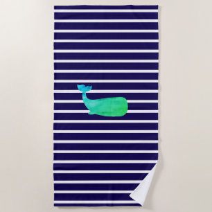 Whale Nautical Stripe Beach Towel
