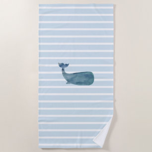 Whale Nautical Stripe Beach Towel