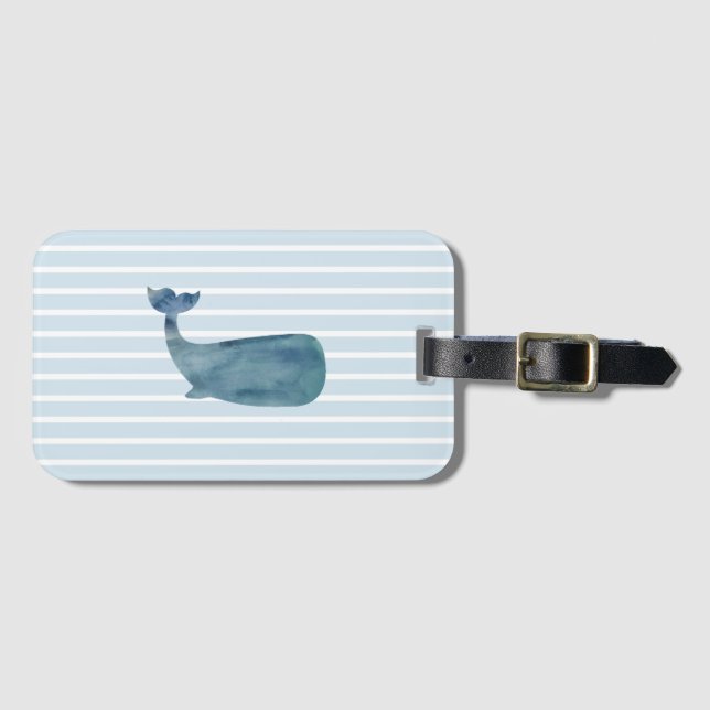 Whale Nautical Stripe Luggage Tag (Front Horizontal)