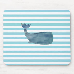 Whale Nautical Stripe Mouse Pad