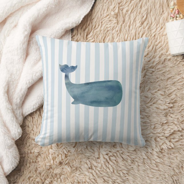 Whale Nautical Stripe Pattern Throw Pillow (Blanket)