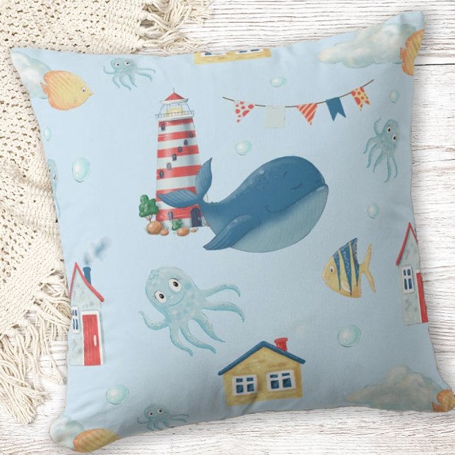 Whale Nautical Throw Pillow (Creator Uploaded)