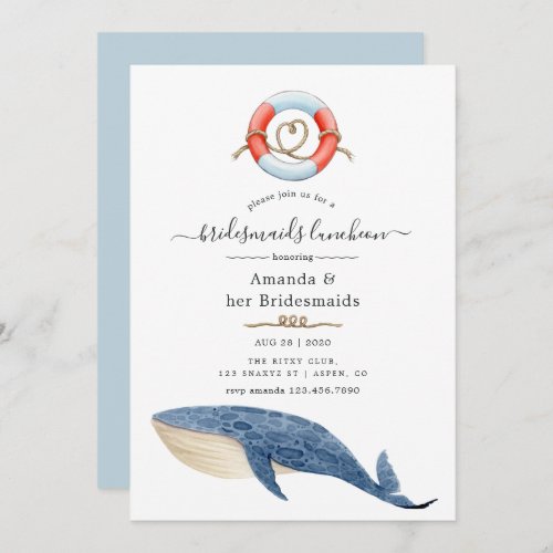 Whale Nautical Wedding Bridesmaids Luncheon Invitation