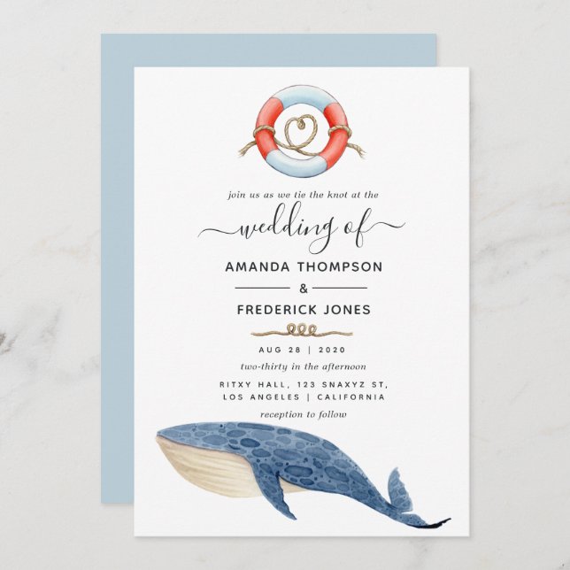Whale Nautical Wedding Invitation (Front/Back)
