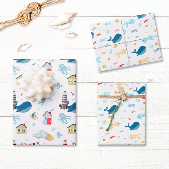 Whale Nautical Wrapping Paper Sheets (Creator Uploaded)