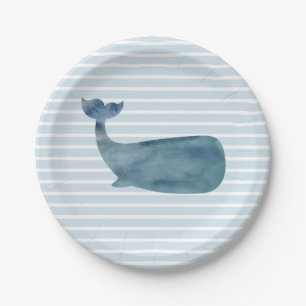 Whale Ocean Blue Stripe Paper Plates