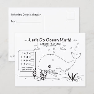 Whale Ocean Math Coloring Postcard