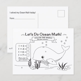 Whale Ocean Math Coloring Postcard