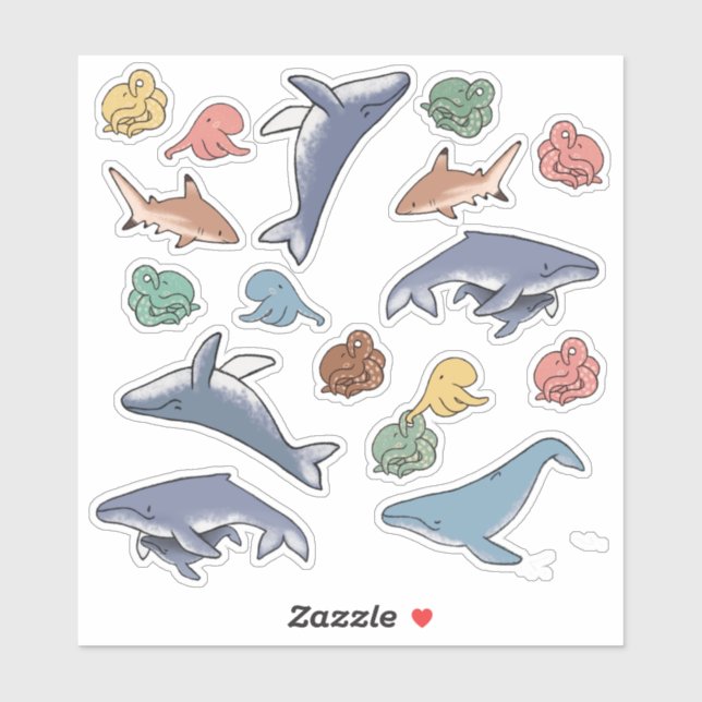 Whale Octopus & Shark Sticker (Sheet)