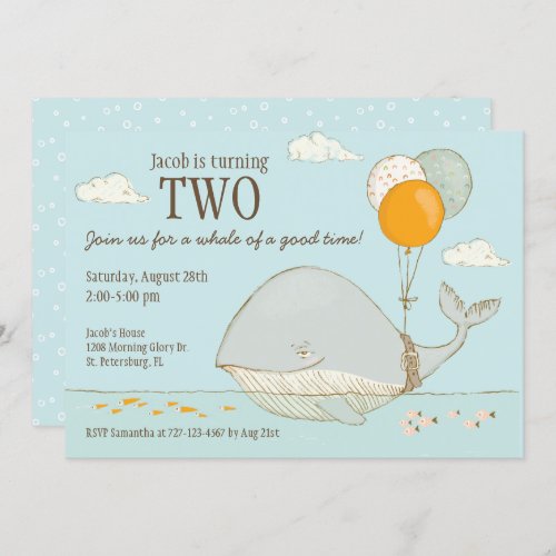 Whale of a Good Time 2nd Birthday Nautical Theme Invitation
