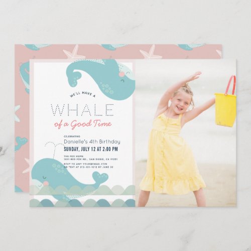 Whale of a Good Time Pink Girl Birthday Photo Invitation