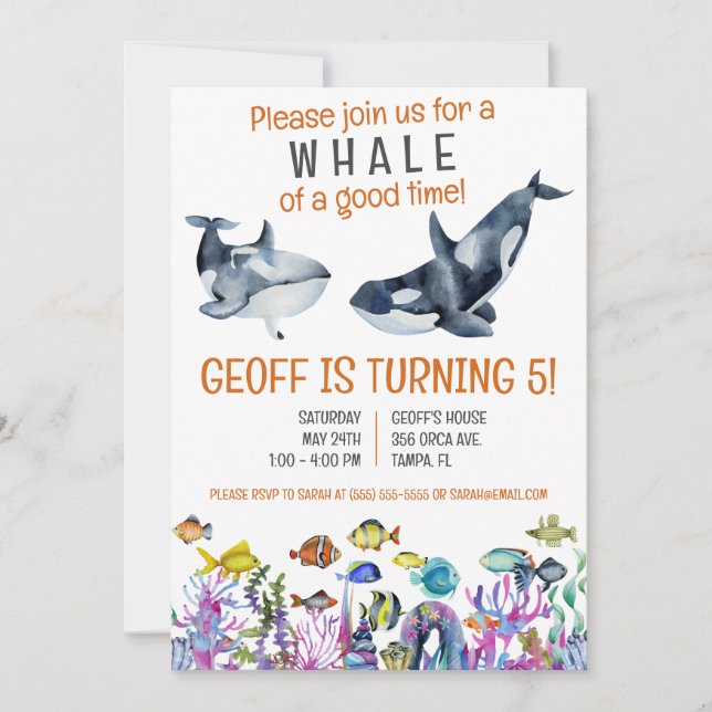 Whale of a Good Time, Tropica Fish Birthday Party Invitation (Front)