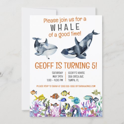 Whale of a Good Time Tropica Fish Birthday Party Invitation