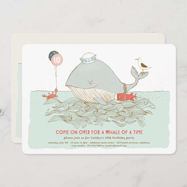 Whale of a time Birthday Pool Party Invitation (Front/Back)