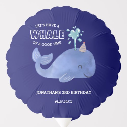 Whale Of A Time Cute Party Hat Navy Birthday Balloon