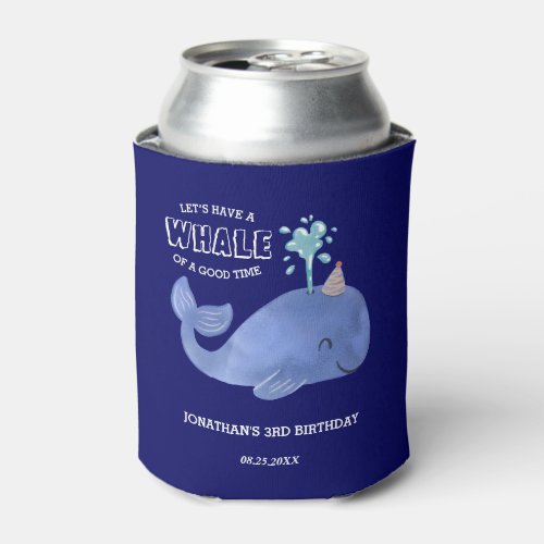 Whale Of A Time Cute Party Hat Navy Birthday Can Cooler