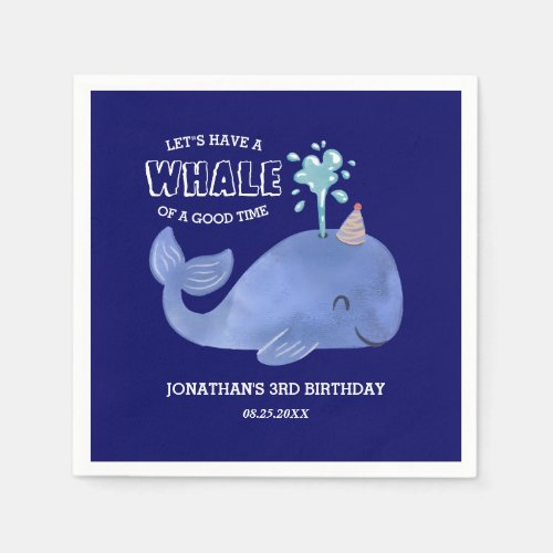 Whale Of A Time Cute Party Hat Navy Birthday  Napkins