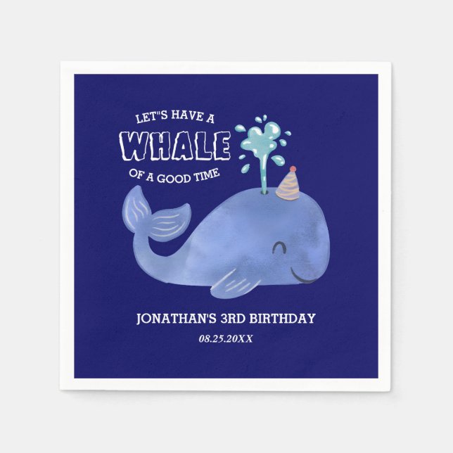 Whale Of A Time Cute Party Hat Navy Birthday  Napkins (Front)