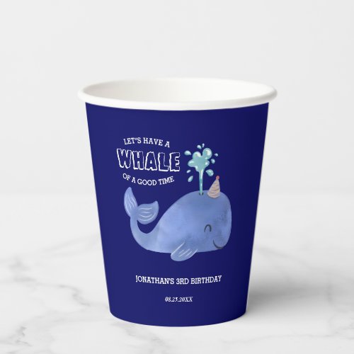 Whale Of A Time Cute Party Hat Navy Birthday Paper Cups