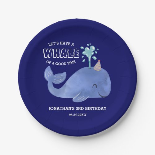Whale Of A Time Cute Party Hat Navy Birthday  Paper Plates