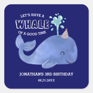 Whale Of A Time Cute Party Hat Navy Birthday  Square Sticker