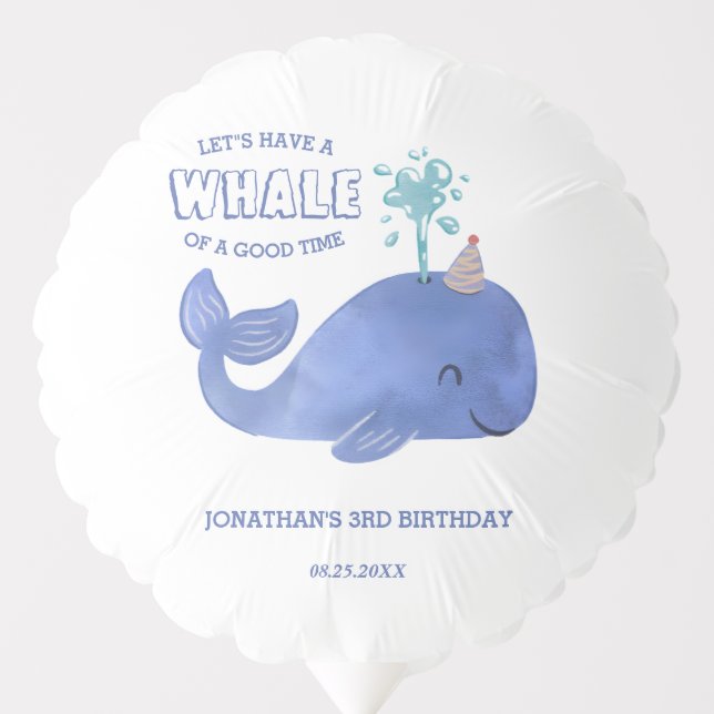 Whale Of A Time Cute Party Hat White Birthday Balloon (Front)