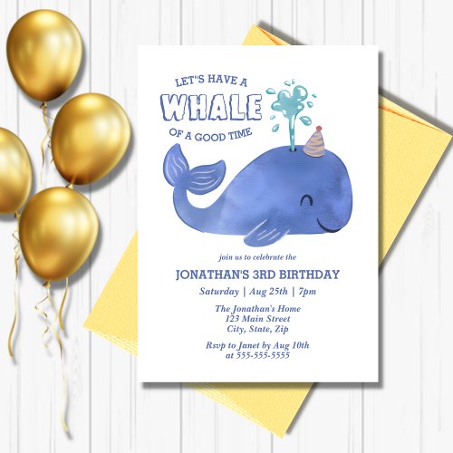 Whale Of A Time Cute Party Hat White Birthday  Invitation