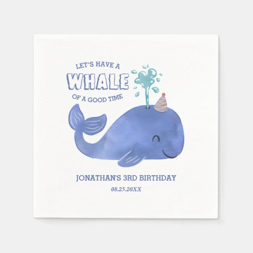 Whale Of A Time Cute Party Hat White Birthday  Napkins