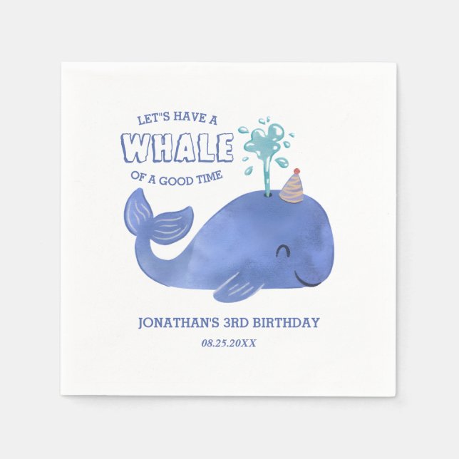 Whale Of A Time Cute Party Hat White Birthday  Napkins (Front)