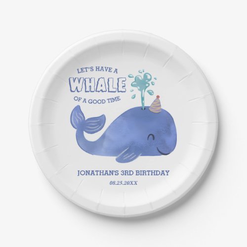 Whale Of A Time Cute Party Hat White Birthday  Paper Plates