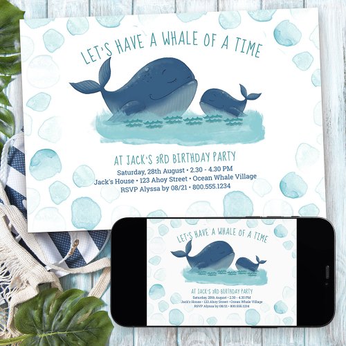 Whale of a Time Happy Ocean Whales Boys Birthday Invitation