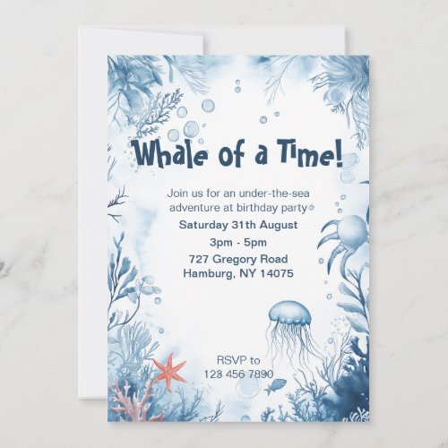 Whale of a Time Ocean Kids Birthday Invitation