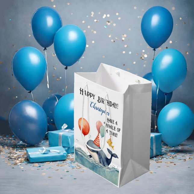Whale of a Time Personalized Boys Birthday Medium Gift Bag (Creator Uploaded)