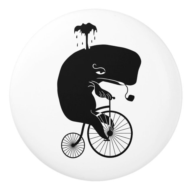 Whale on a Bike Ceramic Knob (Front)