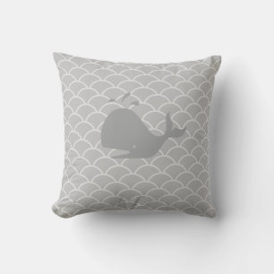 Whale on Silver Gray Waves Throw Pillow