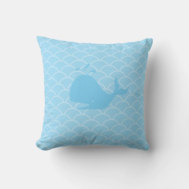 Whale on Turquoise Waves Throw Pillow (Front)